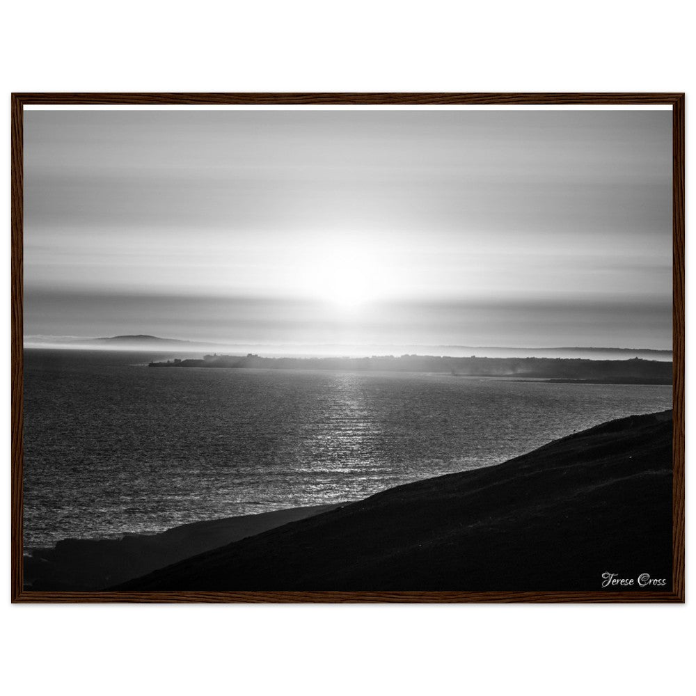 Overlook - Ogmore by Sea overlooking the sea to Porthcawl Wales Black and White Photo Poster Wooden Frame