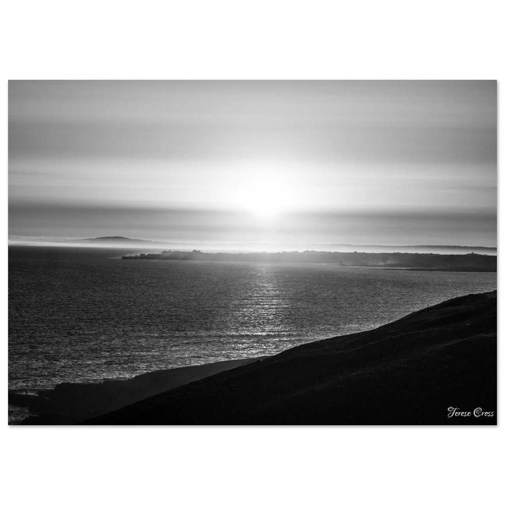 Overlook - Ogmore by Sea overlooking the sea to Porthcawl Wales Black and White Photo Poster