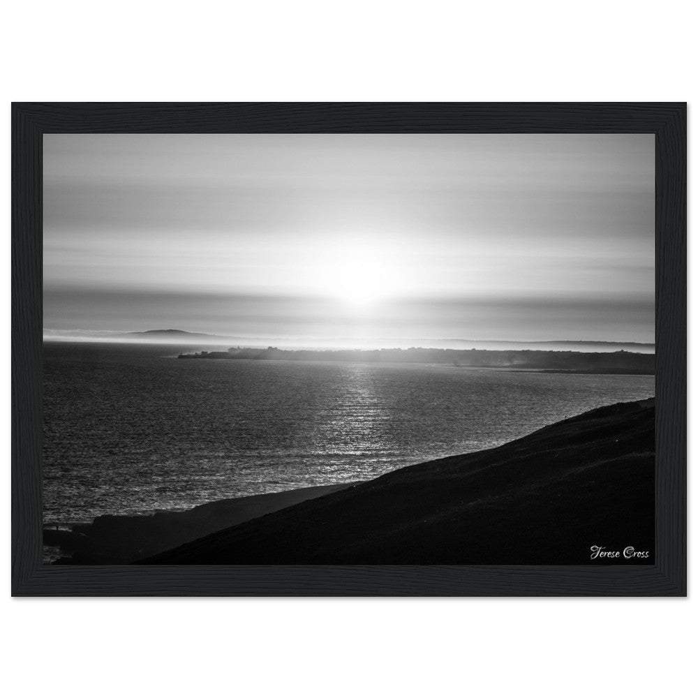 Overlook - Ogmore by Sea overlooking the sea to Porthcawl Wales Black and White Photo Poster Wooden Frame