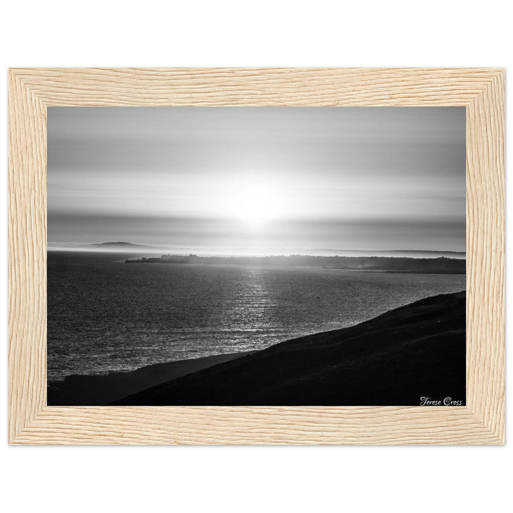 Overlook - Ogmore by Sea overlooking the sea to Porthcawl Wales Black and White Photo Poster Wooden Frame