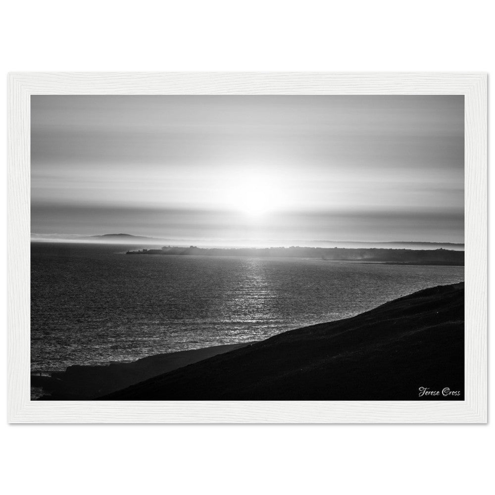 Overlook - Ogmore by Sea overlooking the sea to Porthcawl Wales Black and White Photo Poster Wooden Frame