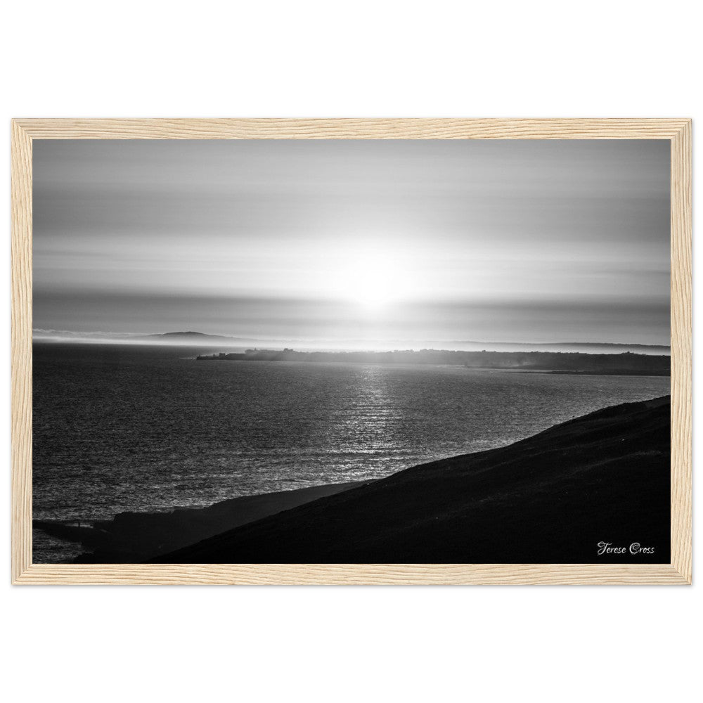 Overlook - Ogmore by Sea overlooking the sea to Porthcawl Wales Black and White Photo Poster Wooden Frame