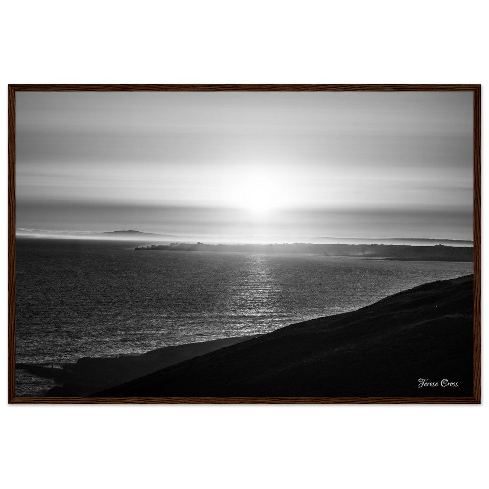 Overlook - Ogmore by Sea overlooking the sea to Porthcawl Wales Black and White Photo Poster Wooden Frame