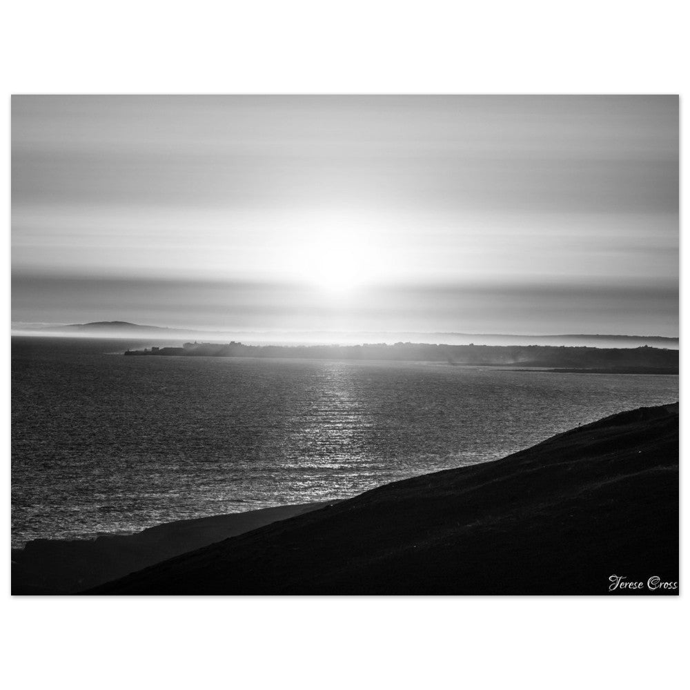 Overlook - Ogmore by Sea overlooking the sea to Porthcawl Wales Black and White Photo Poster