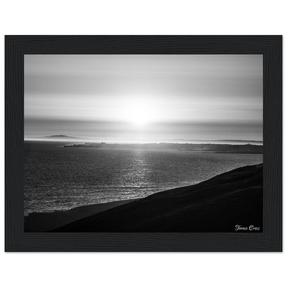 Overlook - Ogmore by Sea overlooking the sea to Porthcawl Wales Black and White Photo Poster Wooden Frame
