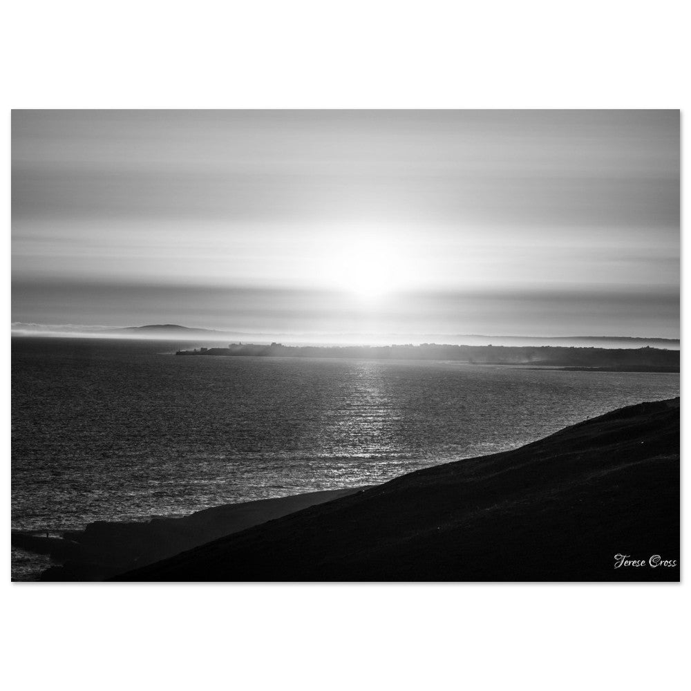 Overlook - Ogmore by Sea overlooking the sea to Porthcawl Wales Black and White Photo Poster