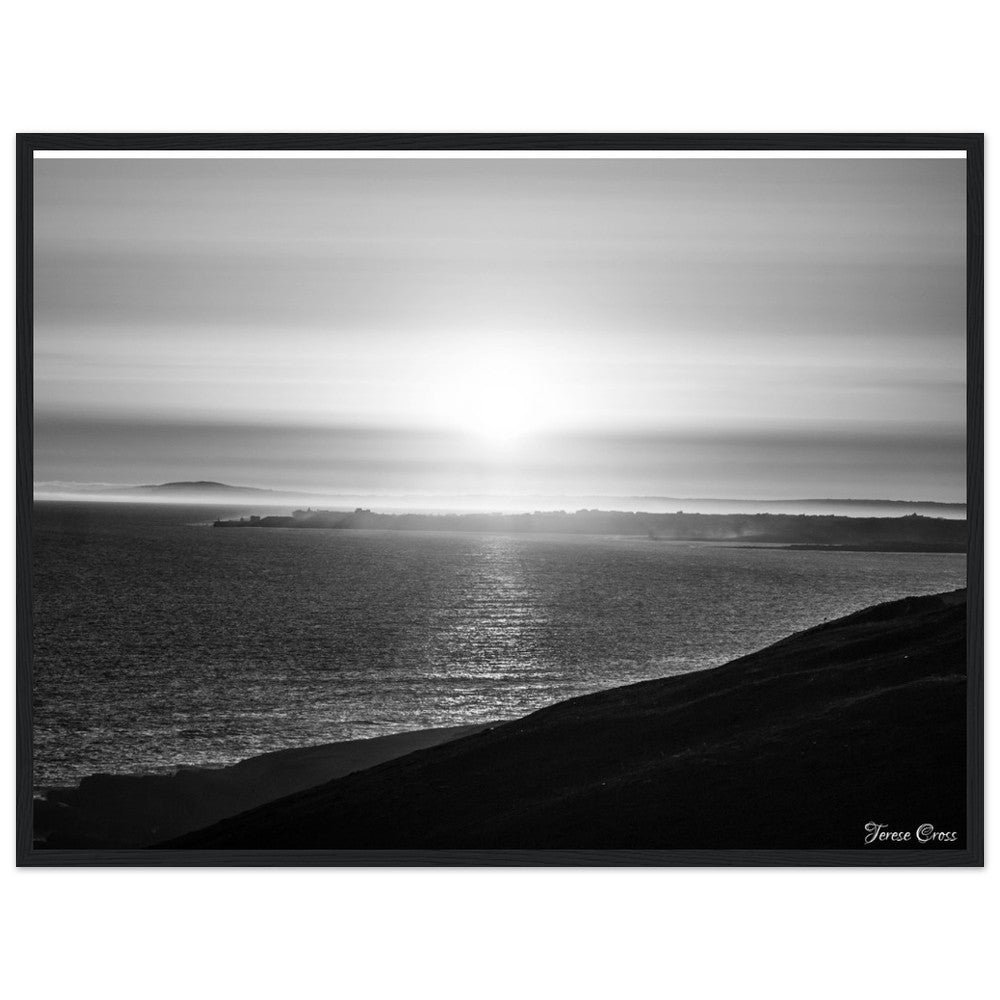 Overlook - Ogmore by Sea overlooking the sea to Porthcawl Wales Black and White Photo Poster Wooden Frame