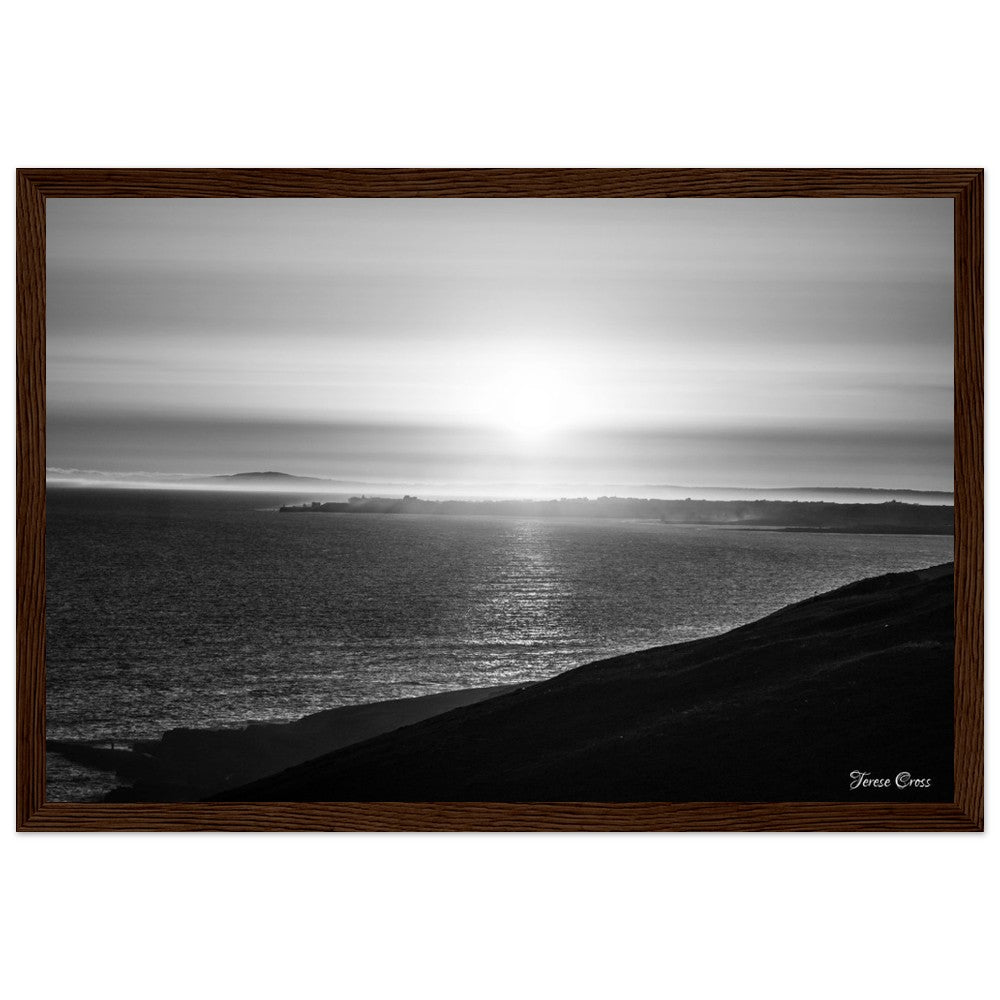 Overlook - Ogmore by Sea overlooking the sea to Porthcawl Wales Black and White Photo Poster Wooden Frame