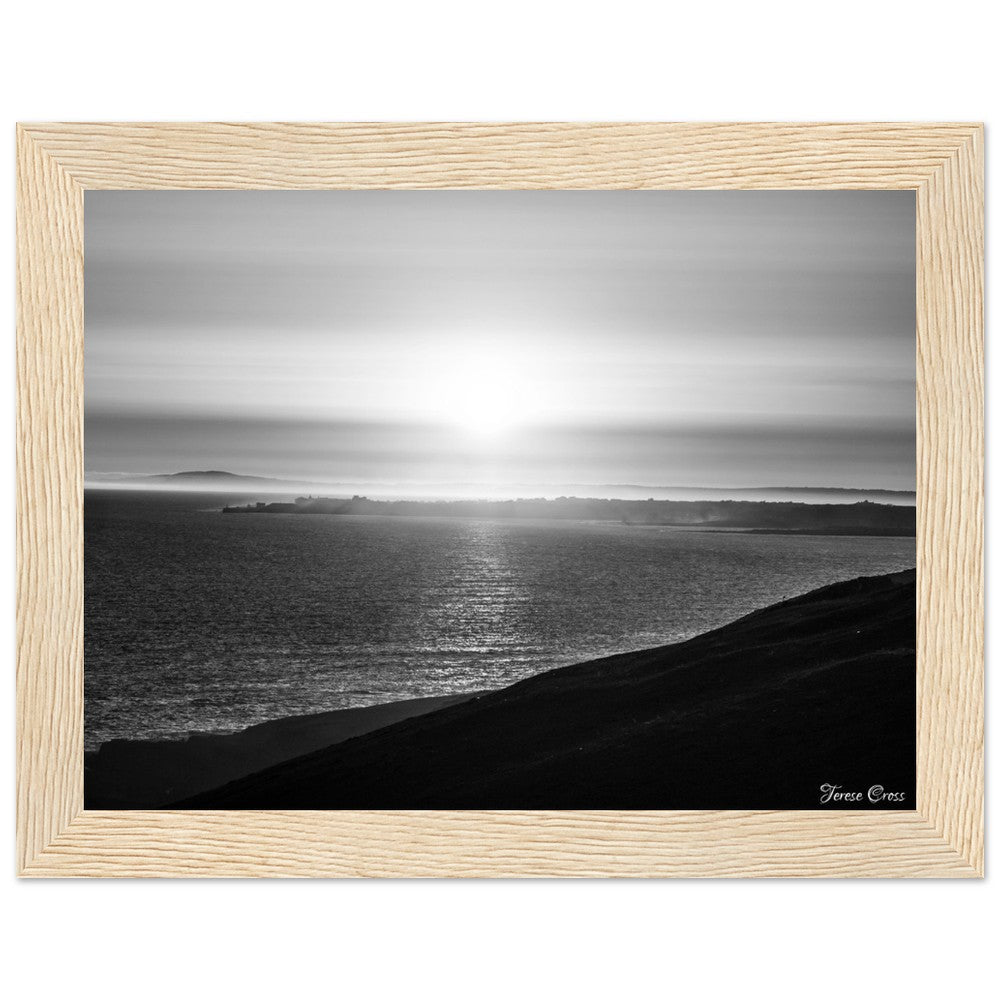 Overlook - Ogmore by Sea overlooking the sea to Porthcawl Wales Black and White Photo Poster Wooden Frame
