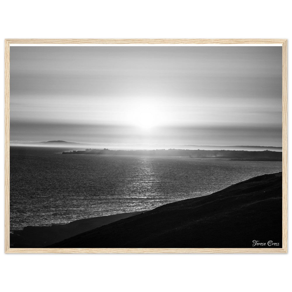 Overlook - Ogmore by Sea overlooking the sea to Porthcawl Wales Black and White Photo Poster Wooden Frame