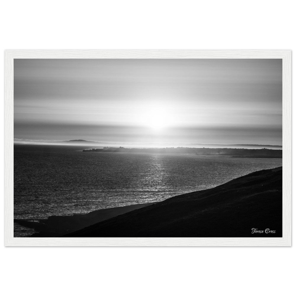 Overlook - Ogmore by Sea overlooking the sea to Porthcawl Wales Black and White Photo Poster Wooden Frame