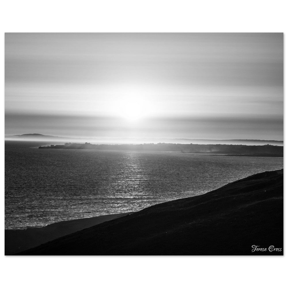 Overlook - Ogmore by Sea overlooking the sea to Porthcawl Wales Black and White Photo Poster