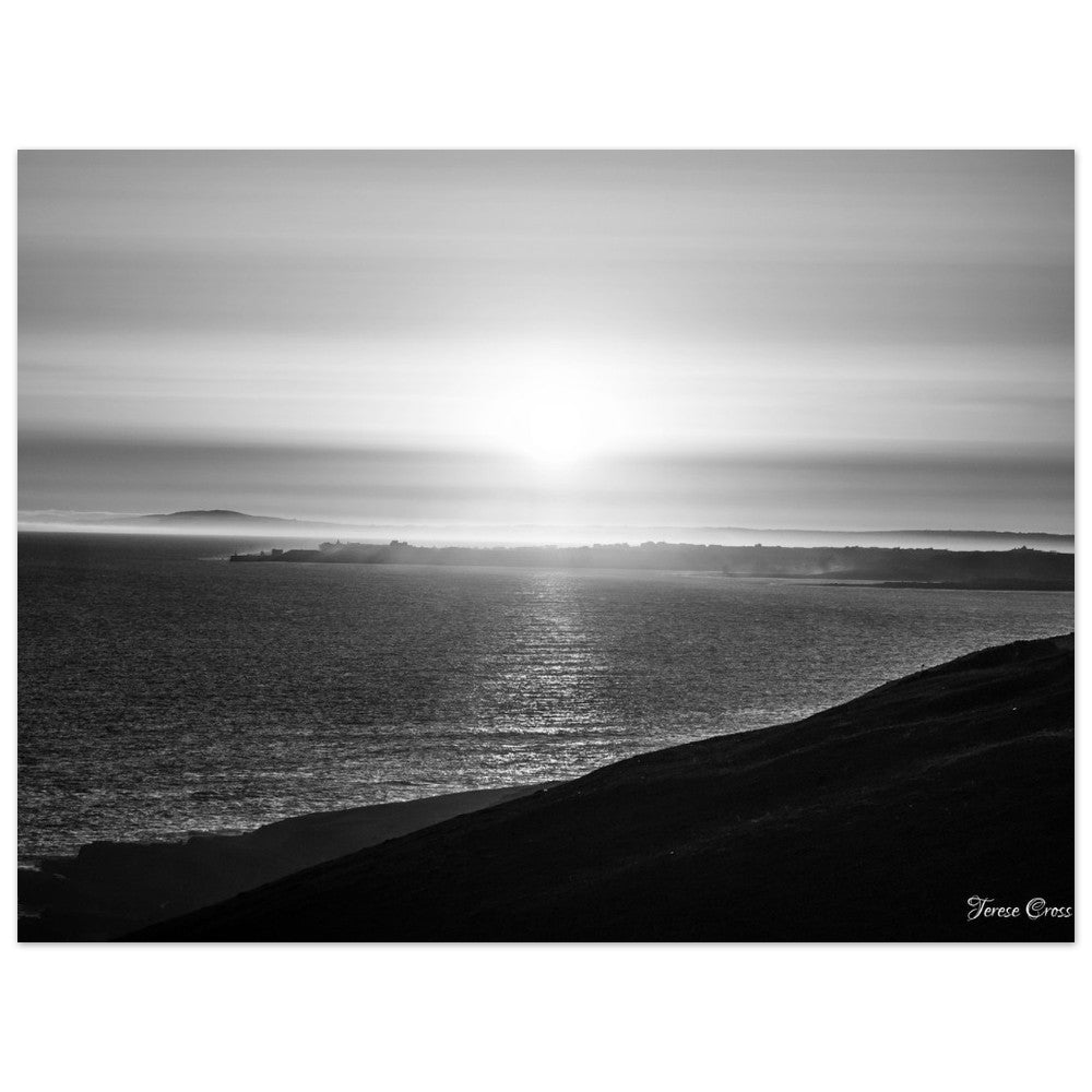 Overlook - Ogmore by Sea overlooking the sea to Porthcawl Wales Black and White Photo Poster