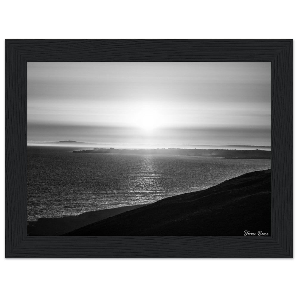 Overlook - Ogmore by Sea overlooking the sea to Porthcawl Wales Black and White Photo Poster Wooden Frame