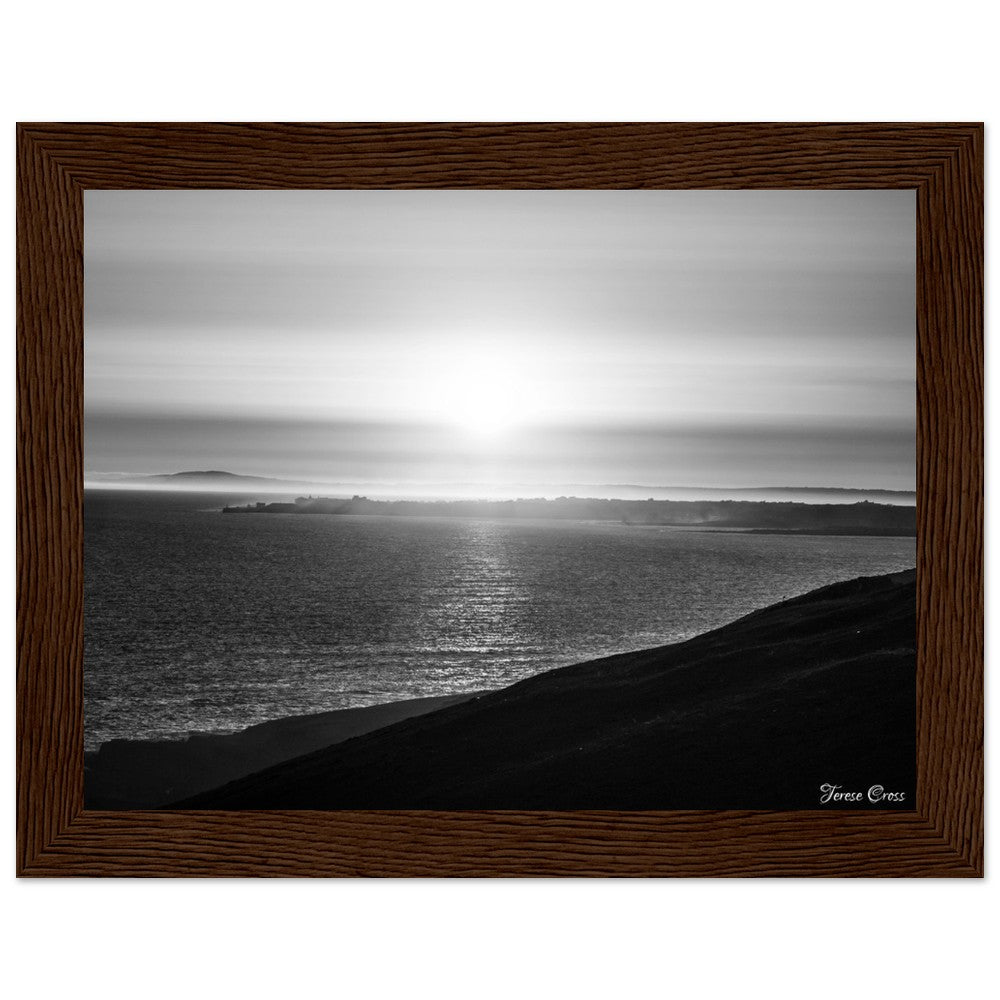 Overlook - Ogmore by Sea overlooking the sea to Porthcawl Wales Black and White Photo Poster Wooden Frame