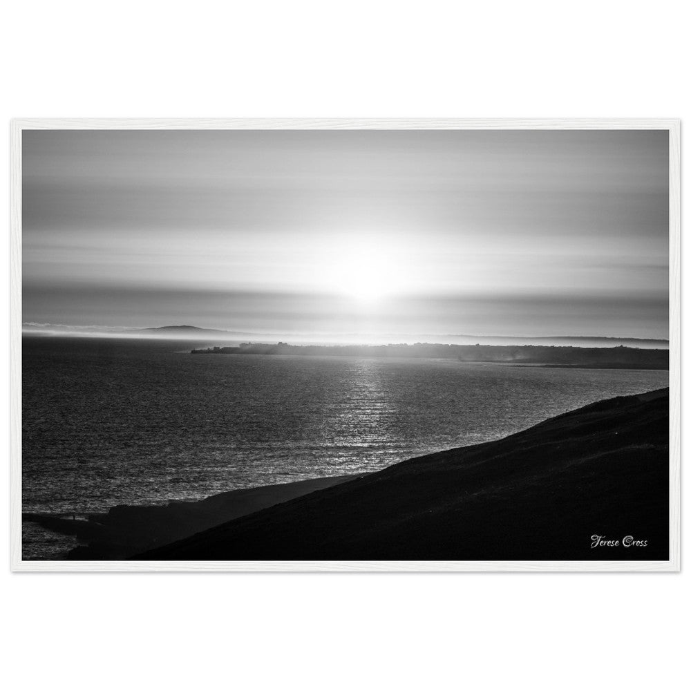 Overlook - Ogmore by Sea overlooking the sea to Porthcawl Wales Black and White Photo Poster Wooden Frame