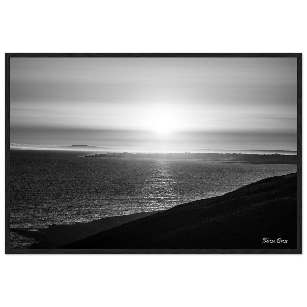 Overlook - Ogmore by Sea overlooking the sea to Porthcawl Wales Black and White Photo Poster Wooden Frame