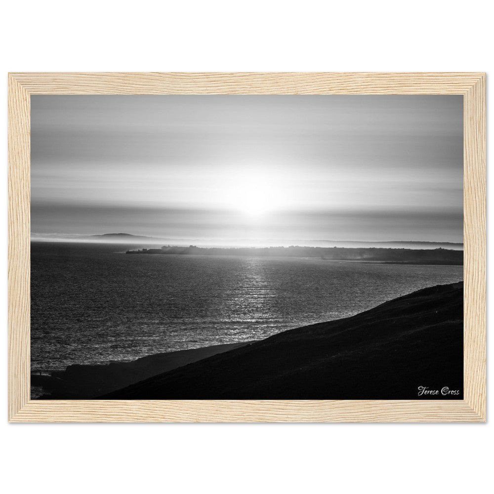 Overlook - Ogmore by Sea overlooking the sea to Porthcawl Wales Black and White Photo Poster Wooden Frame