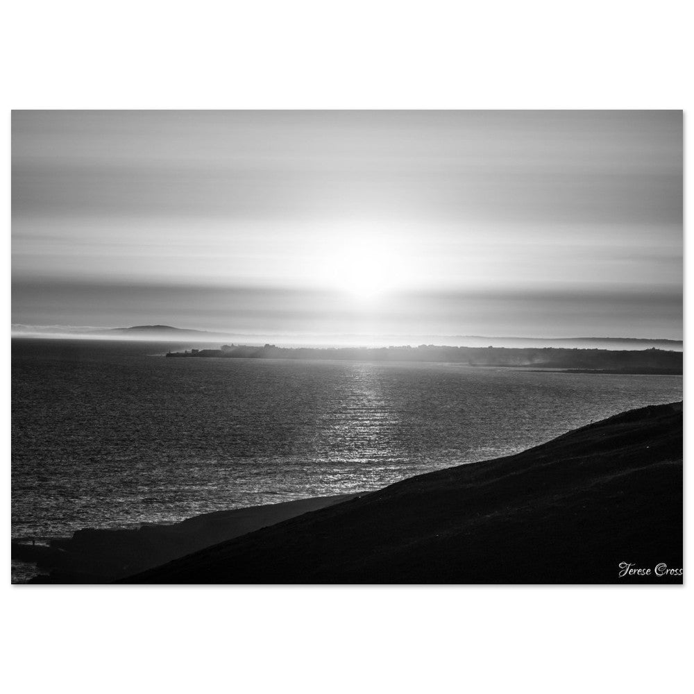 Overlook - Ogmore by Sea overlooking the sea to Porthcawl Wales Black and White Photo Poster