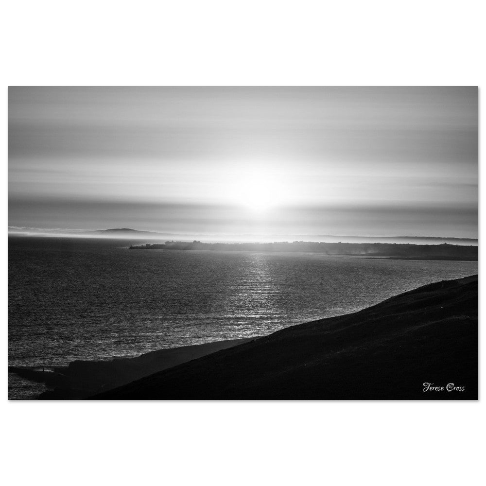 Overlook - Ogmore by Sea overlooking the sea to Porthcawl Wales Black and White Photo Poster