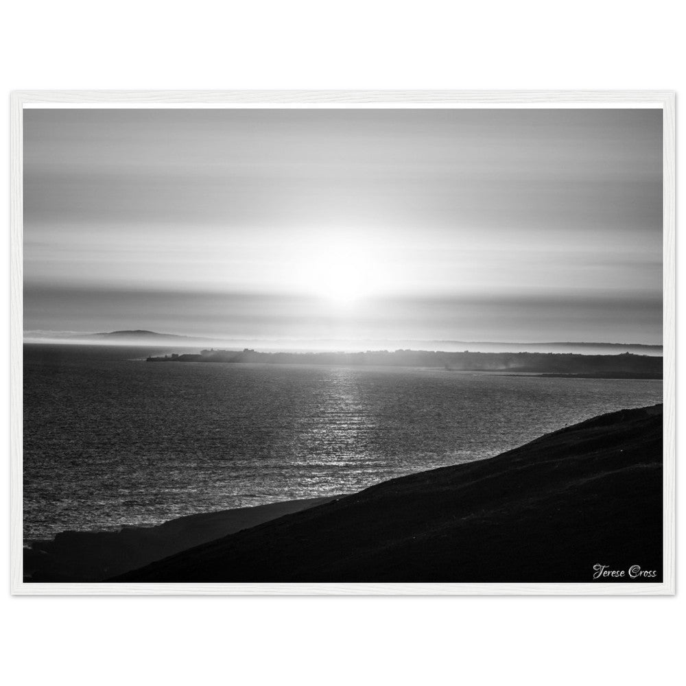 Overlook - Ogmore by Sea overlooking the sea to Porthcawl Wales Black and White Photo Poster Wooden Frame