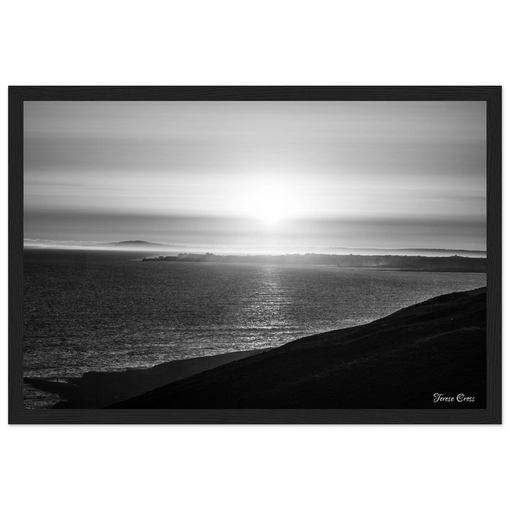 Overlook - Ogmore by Sea overlooking the sea to Porthcawl Wales Black and White Photo Poster Wooden Frame