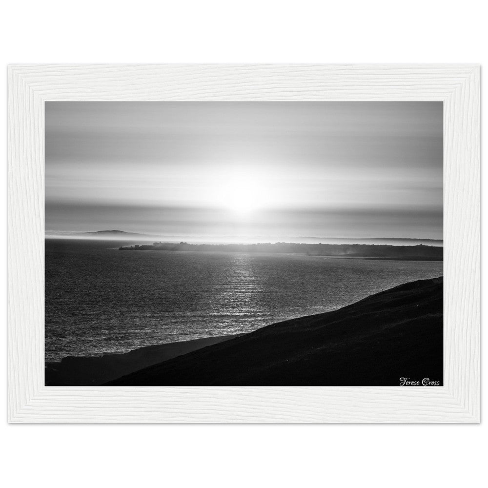 Overlook - Ogmore by Sea overlooking the sea to Porthcawl Wales Black and White Photo Poster Wooden Frame